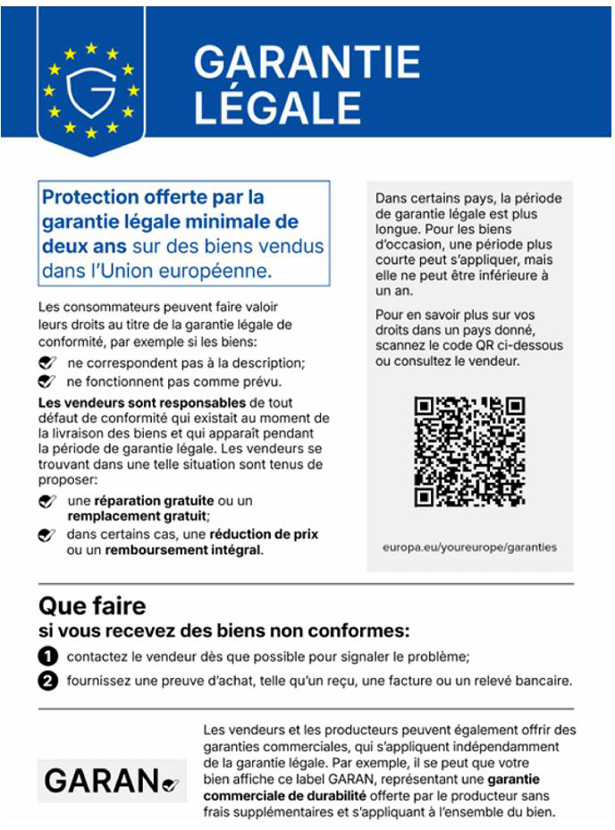 Notice harmonisée sur la garantie légale de conformité